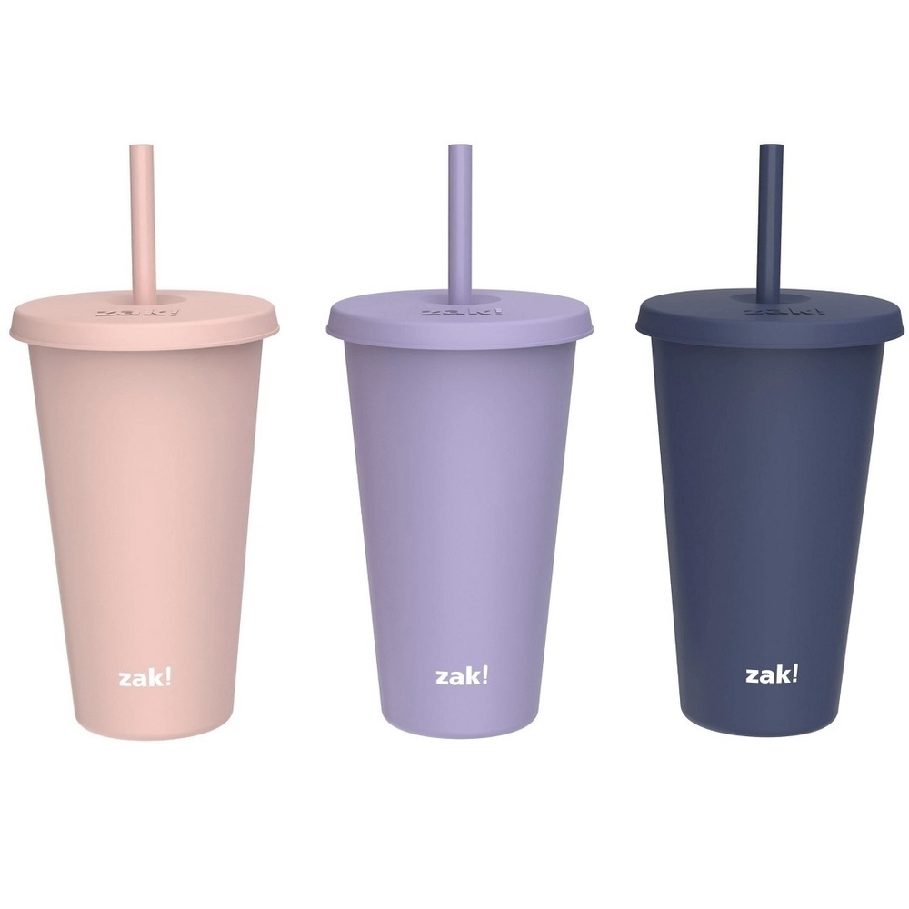 Zak Designs 3pk 25 fl oz Plastic Solid Straw Tumbler Set - Picture 3 of 11
